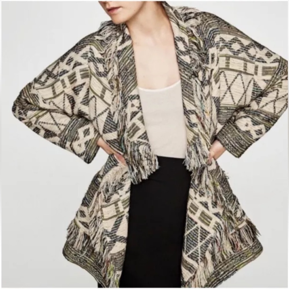 ZARA Aztec print Jacquard duster jacket